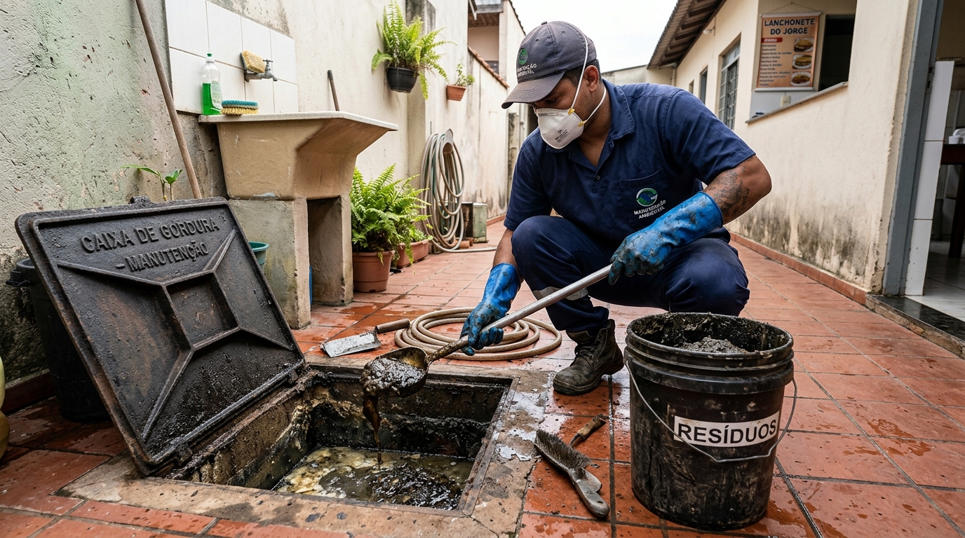 Remoção de resíduos da caixa de gordura em São José dos Campos‑SP